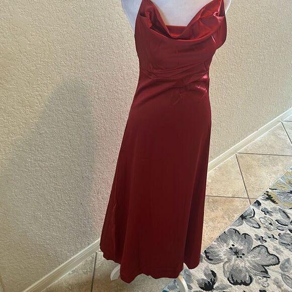 Million Colors Size M Open Back Cowl Neck Slip Dress Red Satin Formal Evening - Picture 2 of 10